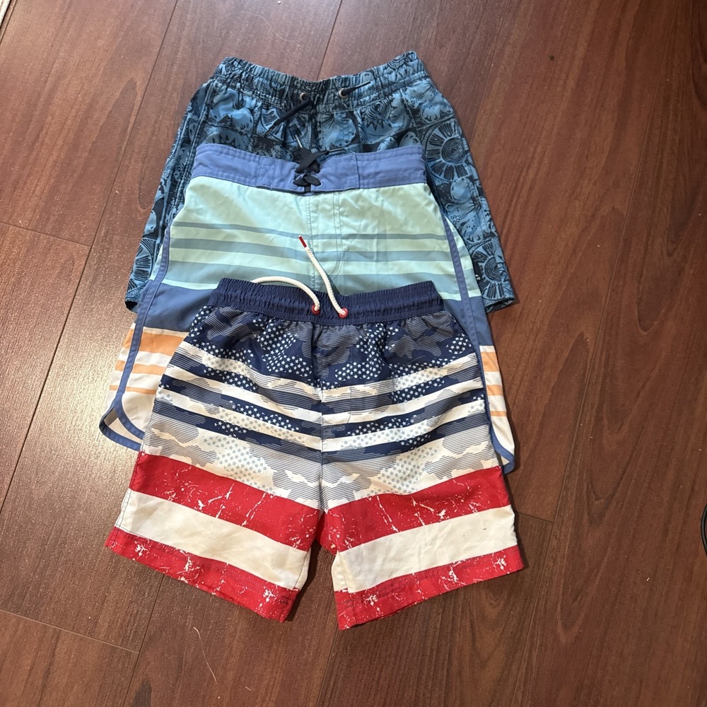 Boys 3pc Swim Trunks Lot Size 7/8 Quiksilver Abercrombie Tommy Bahama Blue Red